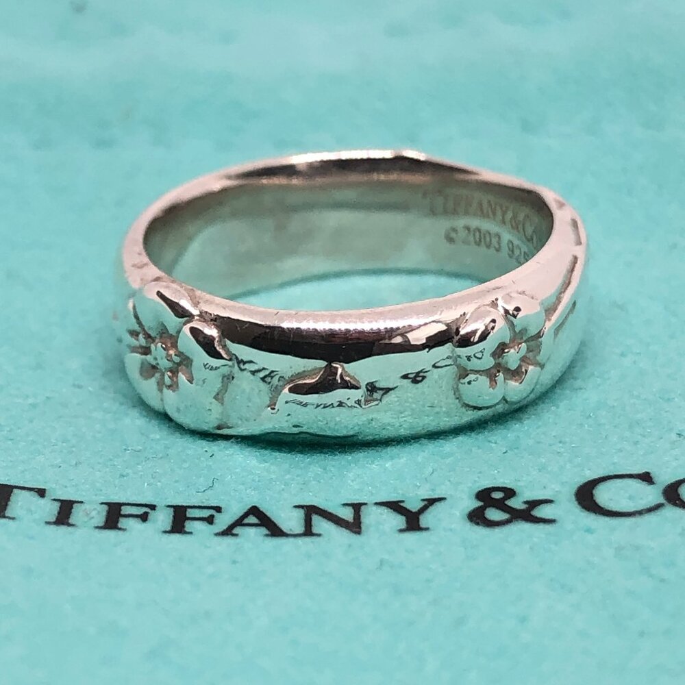 Tiffany & Co 2003 Flower Rose Silver Sterling 925 Band Ring Vintage